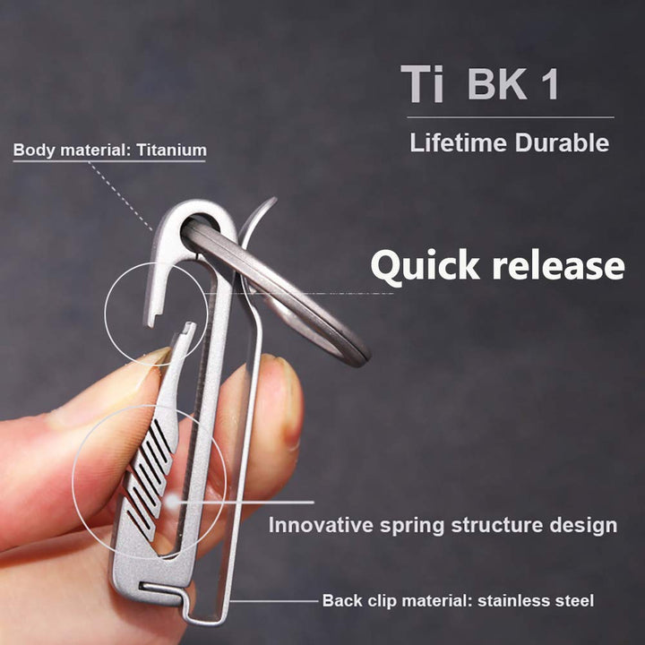 Belt Keychain Titanium Belt Loop Key Holder, Stainless Steel Back Clip, with Detachable Keyring for Men and Women