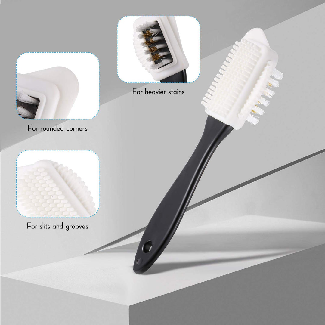 6 Pieces Suede and Nubuck Brushes Kit Includes 1 Bristle Brush, 1 Crepe Suede Brush, 1 4-Way Shoe Brush, 2 Suede Erasers and 1 Microfiber Buffing Cloth for Cleaning Leather Shoes, Boots, High Heels