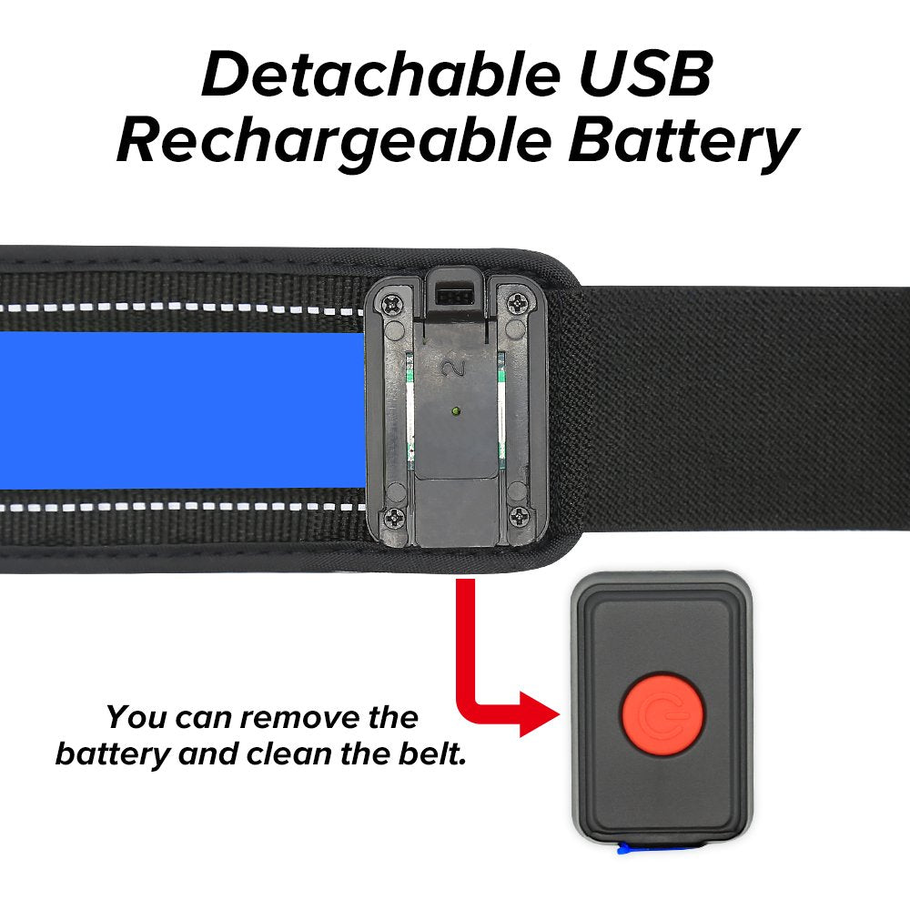 LED Running Waist Belt - USB Rechargeable Reflective Glowing LED Waistband, Flashing Safety Light Belt for Runners, Joggers, Walkers, Pet Owners, Cyclists (Blue)