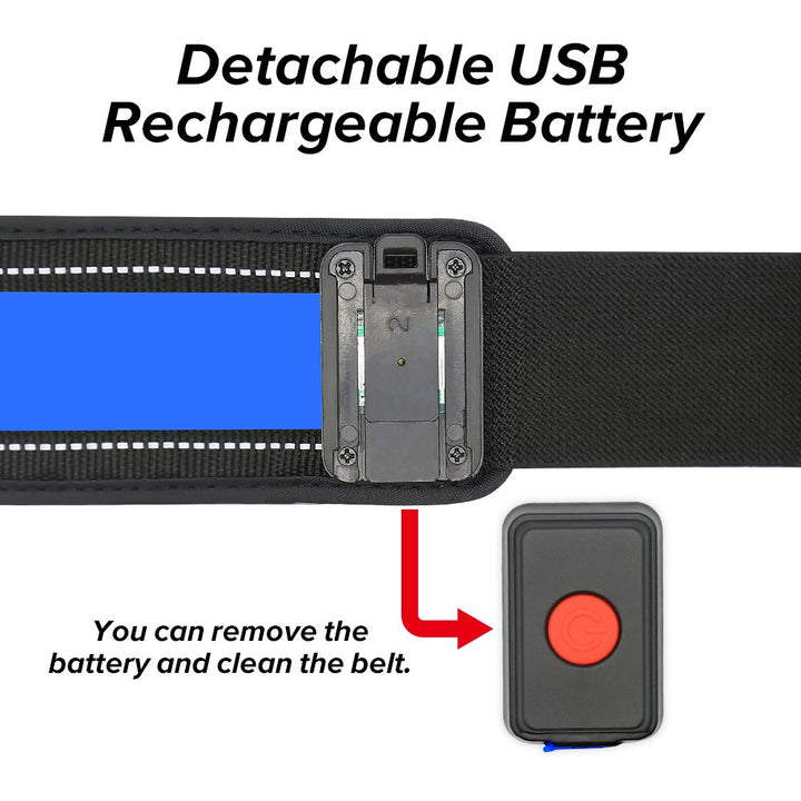 LED Running Waist Belt - USB Rechargeable Reflective Glowing LED Waistband, Flashing Safety Light Belt for Runners, Joggers, Walkers, Pet Owners, Cyclists (Blue)