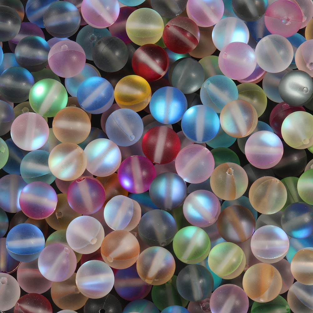 100pcs Matte Crystal Glass Beads 8mm Shiny Mermaid Round Aura Beads Frosted Moonstone for Jewelry Making (Multicolor, 8mm)