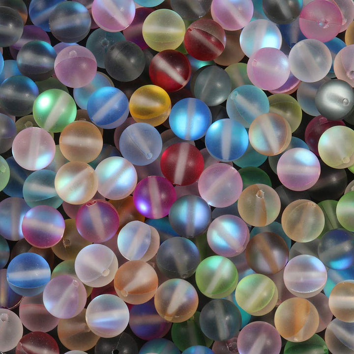 100pcs Matte Crystal Glass Beads 8mm Shiny Mermaid Round Aura Beads Frosted Moonstone for Jewelry Making (Multicolor, 8mm)