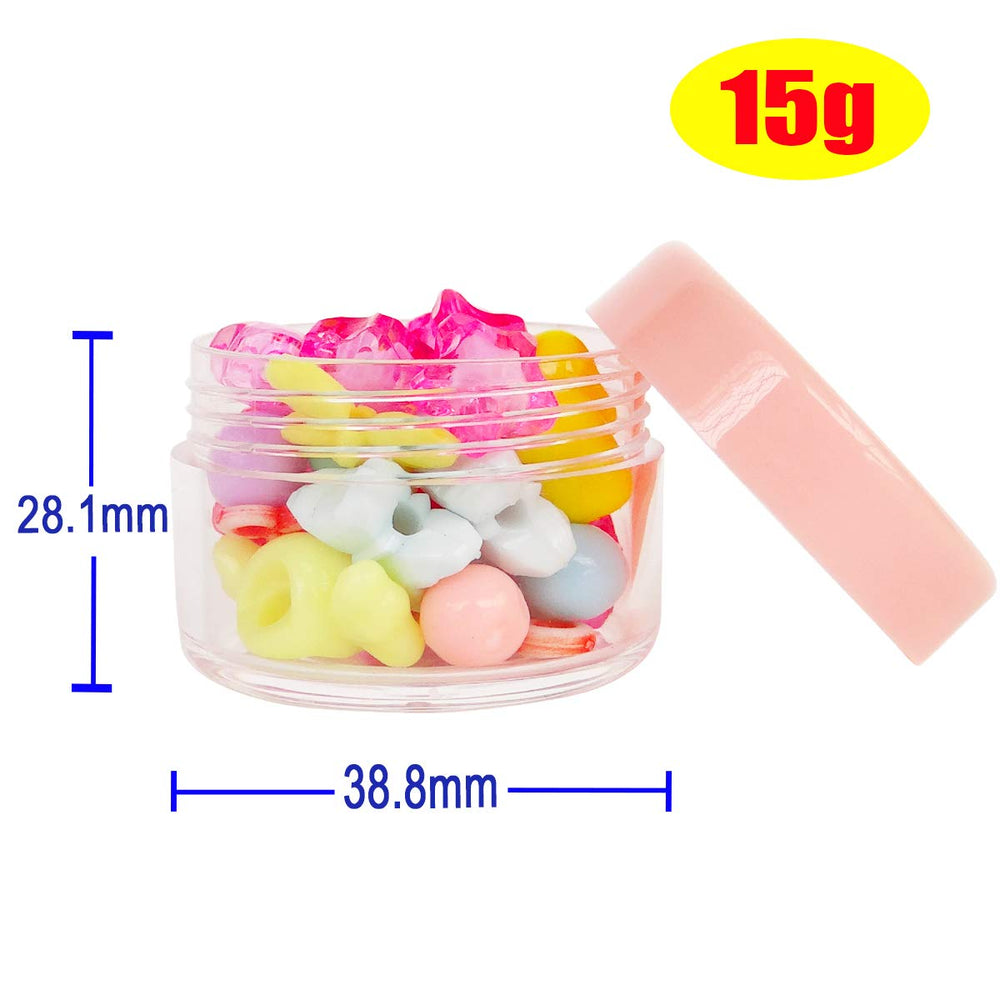 Pale Pink: 20Pcs 15 Gram 15Ml Jars, Small Cosmetic Sample Empty Container, Plastic Round Pot Pink Screw Cap Lid, Tiny 15G Bottle for Makeup, Eye Shadow, Nails, Powder, Jewelry, Be