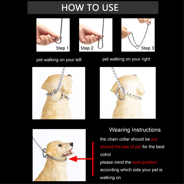Metal Chain Dog Choke Collar, Puppy Pet Snake Chain Stainless Steel Slip Chain Collar for Dogs Walking Training