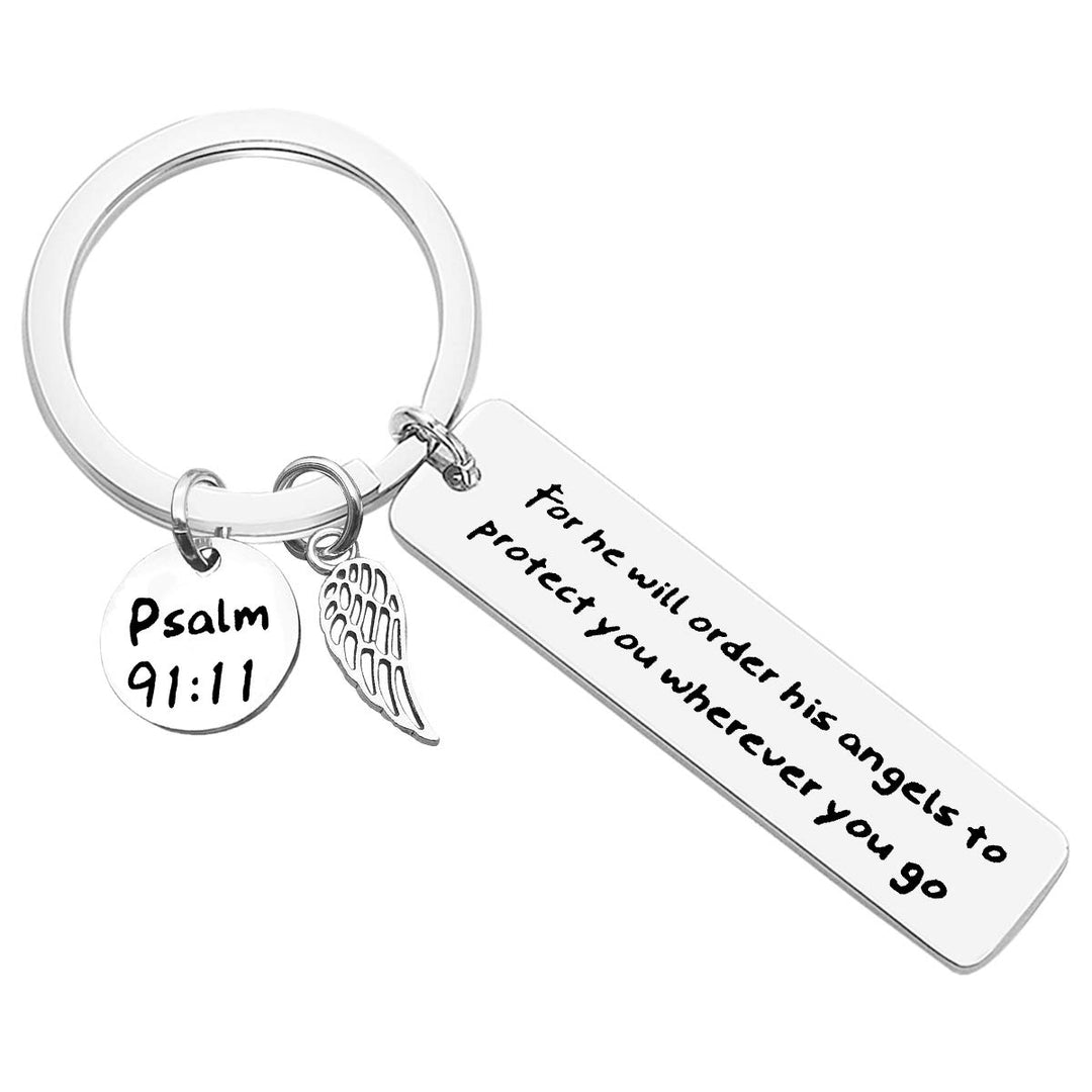 Bible Verse Keychain Christian Gift Religious Jewelry To Protect You Wherever You Go Faith Key Chain Christian Keychain Thanksgiving Christmas Easter Prayer Gift Silver