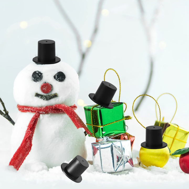 Mini Black Top Hats, 50Pcs Plastic Miniature Top Hats for Art and Crafts DIY Christmas Decorations