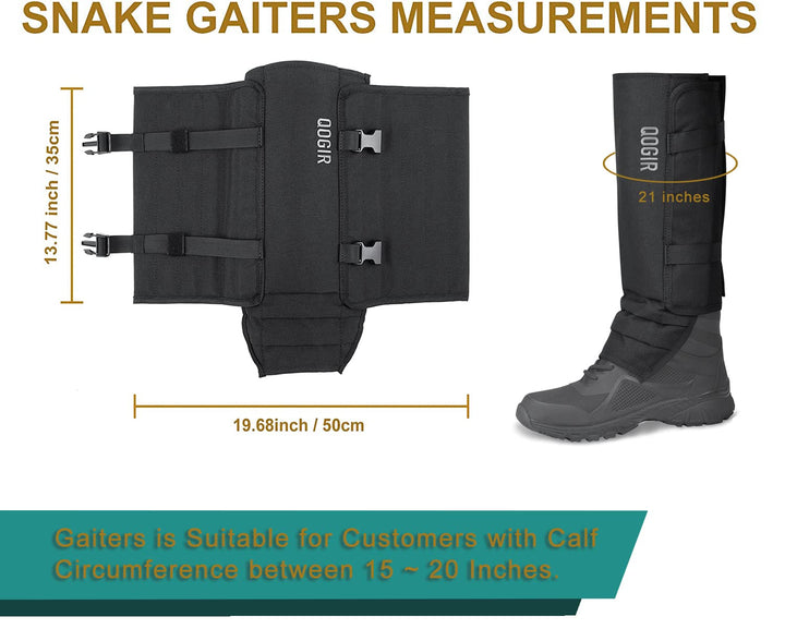 Snake Gaiters for Hunting: Durable Snake Guards, Snake Gaiter Leggings for Men & Women, Snake Bite Protection for Lower Legs, Snake Proof Gaiters with Adjustable Size(Black)