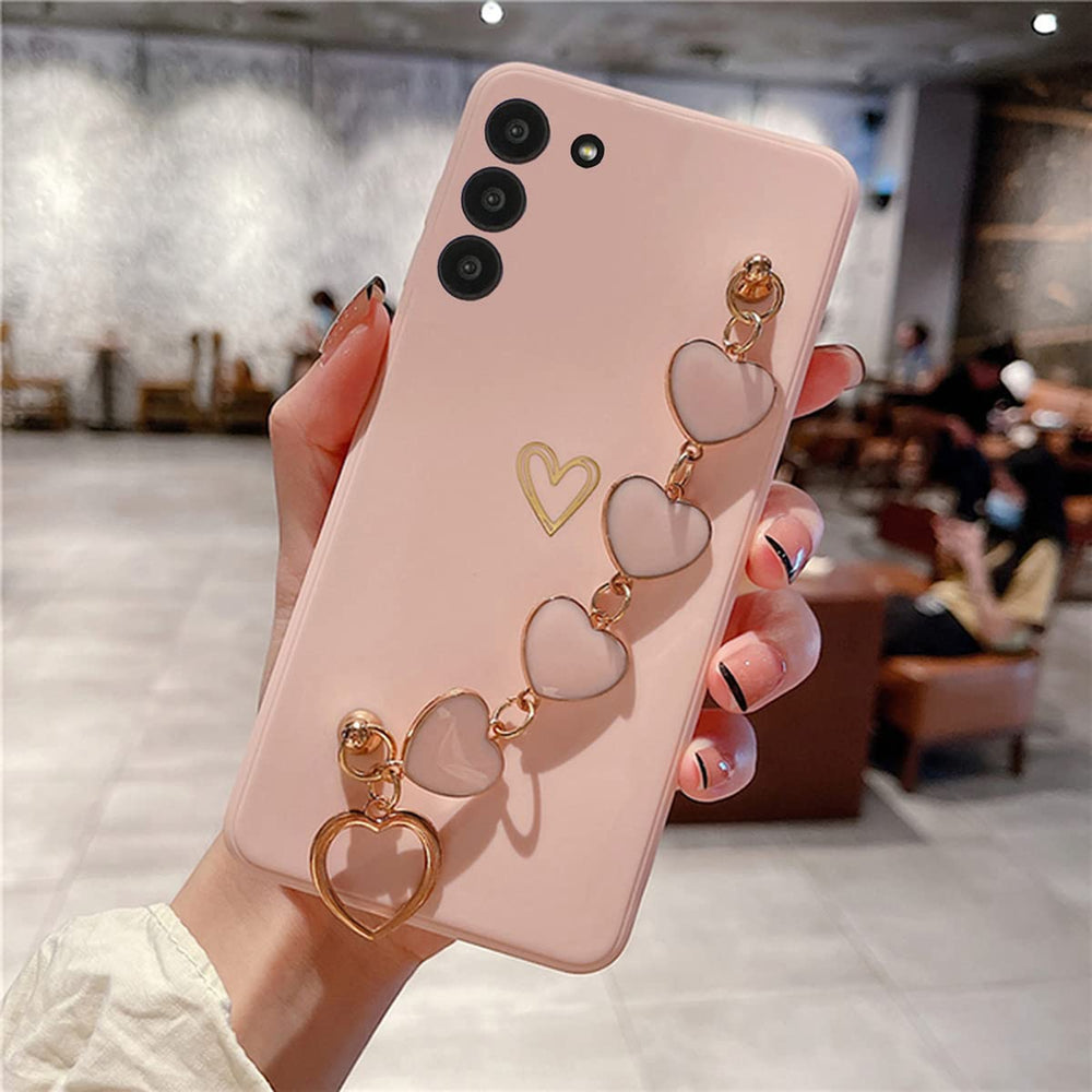 Cute Pretty Galaxy S20 FE Case Cover for Women & Girls with Love-Heart Strap Bracelet Chain Soft Flexible Glossy TPU Bumper Protective Phone Cases for Samsung Galaxy S20 FE 5G 2020-Pink