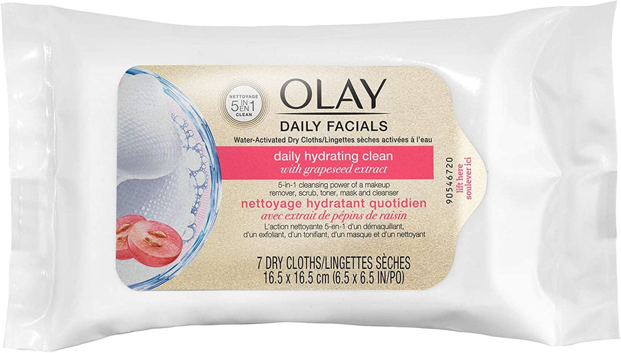Daily Facial Hydrating Cleansing Cloths Makeup Remover with Grapeseed Extract, 7 Count