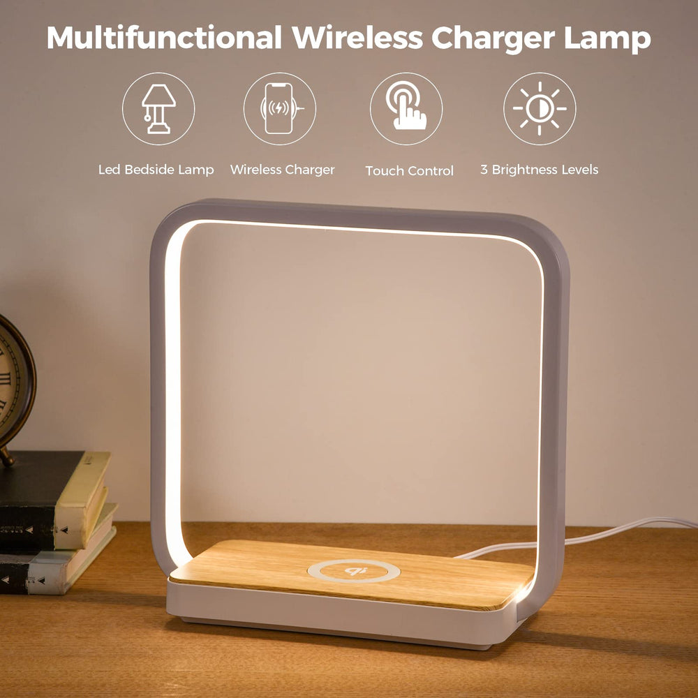Bedside Lamp Qi Charger LED Desk Lamp with Touch Control 3 Light Hues,Table Lamp Eye-Caring Reading Light for Kids, Adults, Home, Dorm and Office,Wireless Charge for All Qi Devices