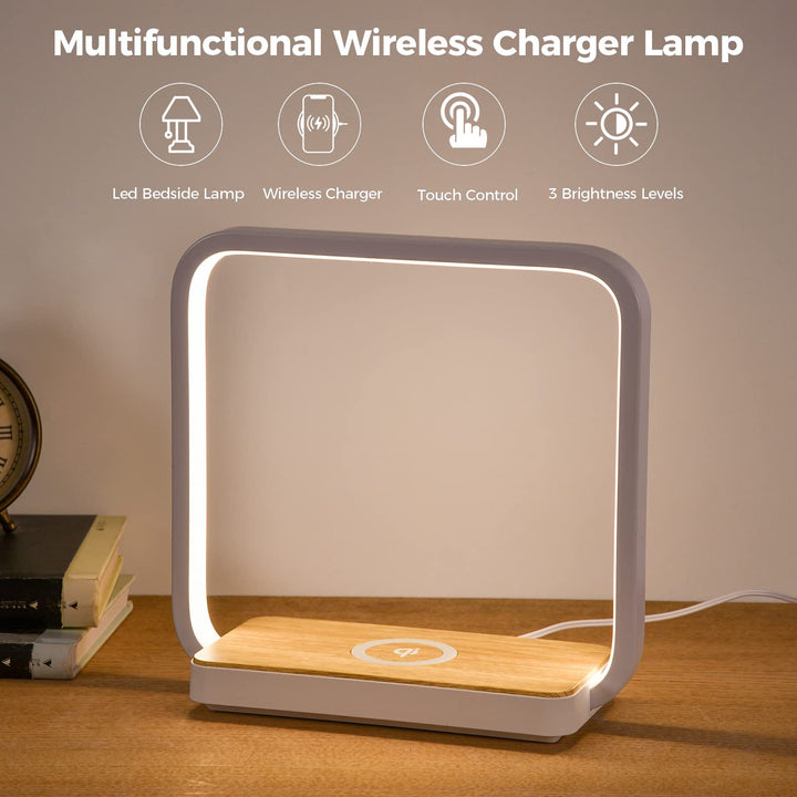 Bedside Lamp Qi Charger LED Desk Lamp with Touch Control 3 Light Hues,Table Lamp Eye-Caring Reading Light for Kids, Adults, Home, Dorm and Office,Wireless Charge for All Qi Devices