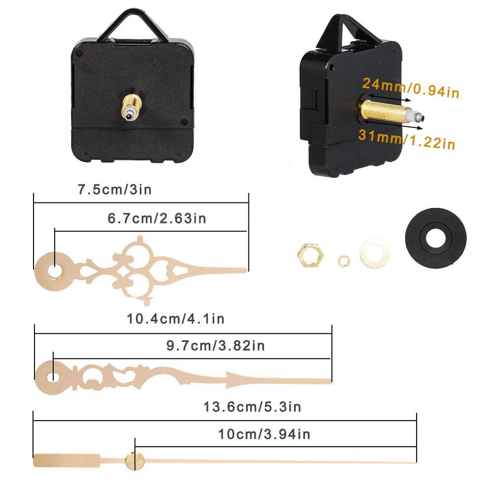 High Torque Clock Replacement Movement,Clock Movement Metal Clock Needle Kit,31MM Long DIY Repair Quartz Wall Clock Movement,8 PCS