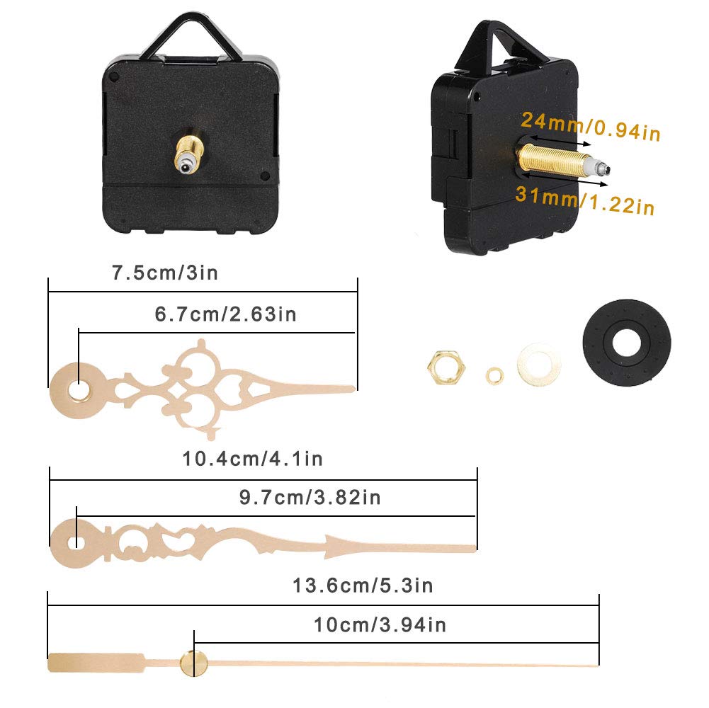 High Torque Clock Replacement Movement,Clock Movement Metal Clock Needle Kit,31MM Long DIY Repair Quartz Wall Clock Movement,8 PCS