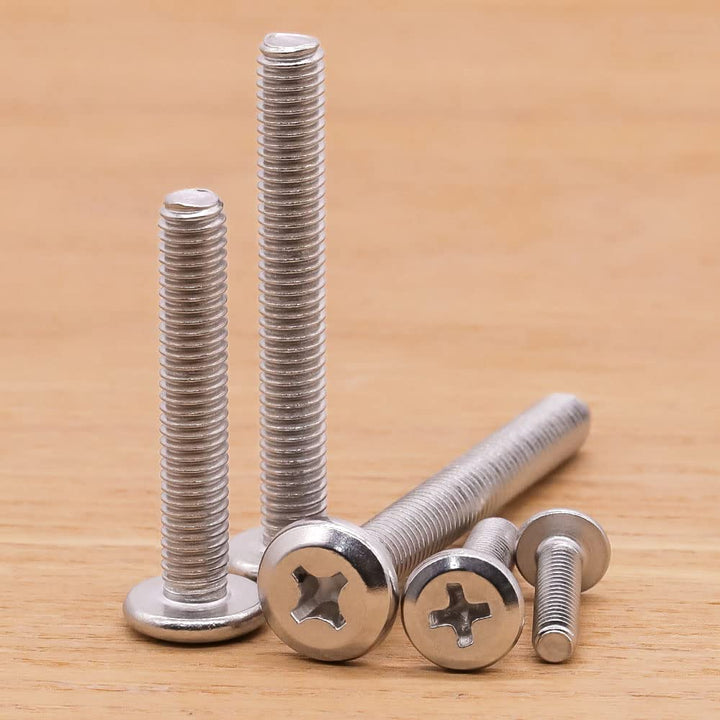 M3 x 10mm (100 PCS) Round Phillips Drive Head Binding Screws, Machine Screws, 304 Stainless Steel 18-8, Full Thread, Furniture Screws Connector Bolts