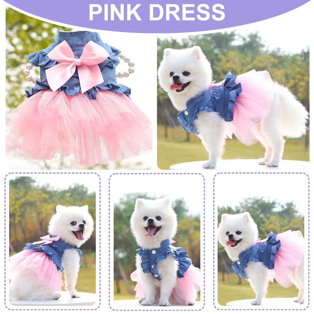 Dog Dresses for Small Dogs Girl 3 Pack Summer Puppy Clothes Outfit Apparel Female Cute Cat Skirt Pup Tutu Pink Yorkie Clothing Breathable Pet Dress for French Bulldog Chihuahua (AA, X-Small)