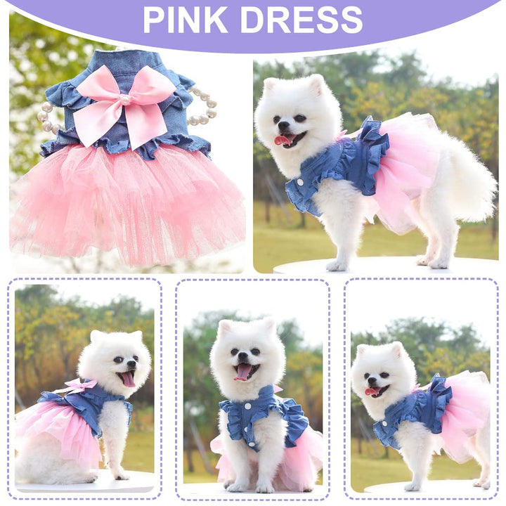 Dog Dresses for Small Dogs Girl 3 Pack Summer Puppy Clothes Outfit Apparel Female Cute Cat Skirt Pup Tutu Pink Yorkie Clothing Breathable Pet Dress for French Bulldog Chihuahua (AA, X-Small)