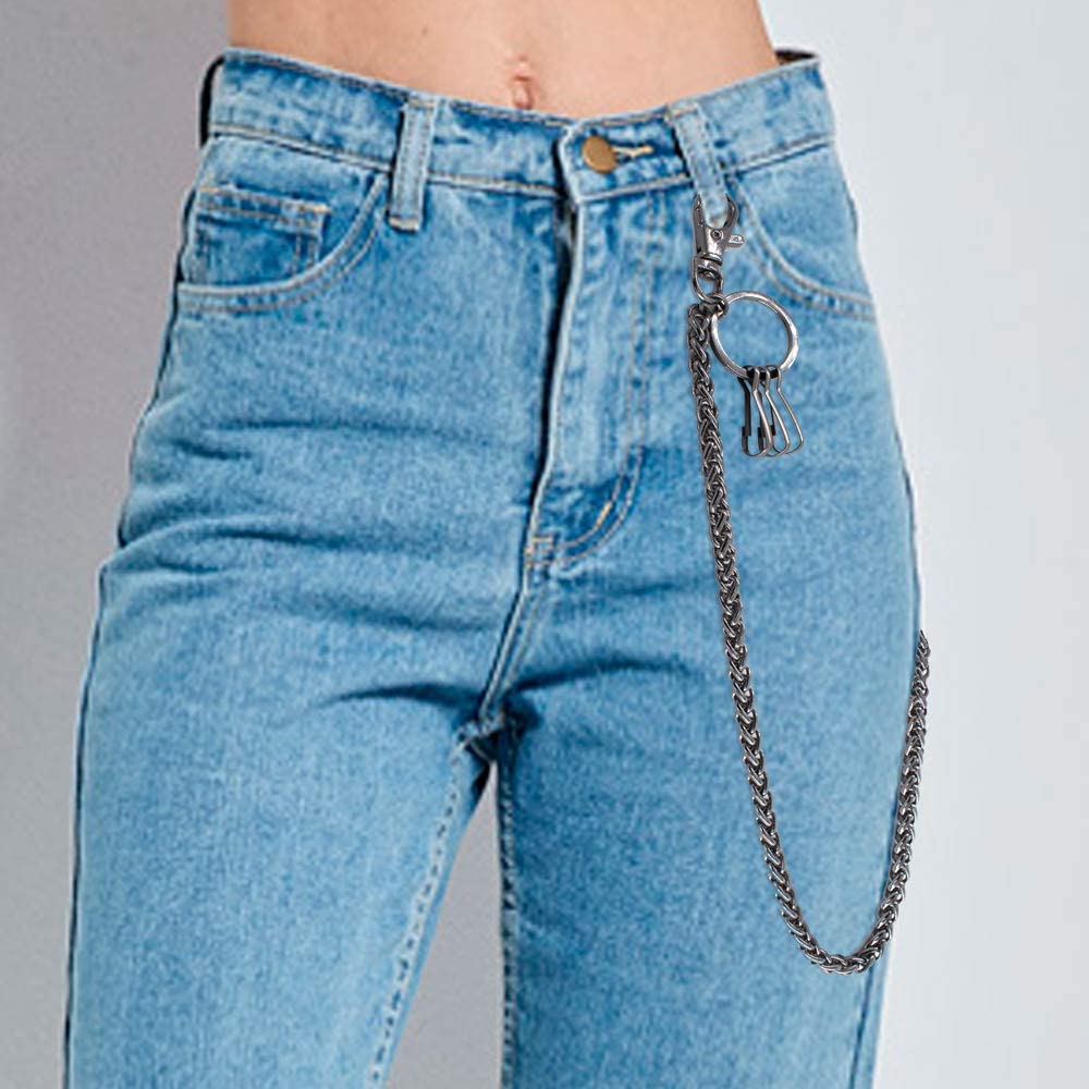 Gun-Black Cool Wallet Chain Men Women Hip Hop Heavy Thick Pants Chain Belt Chain KeyChain Pocket Chain Keel Chain with Both End Lobster Clasps and Keyrings for Punk Rock Motorcycle Style Pants Jeans