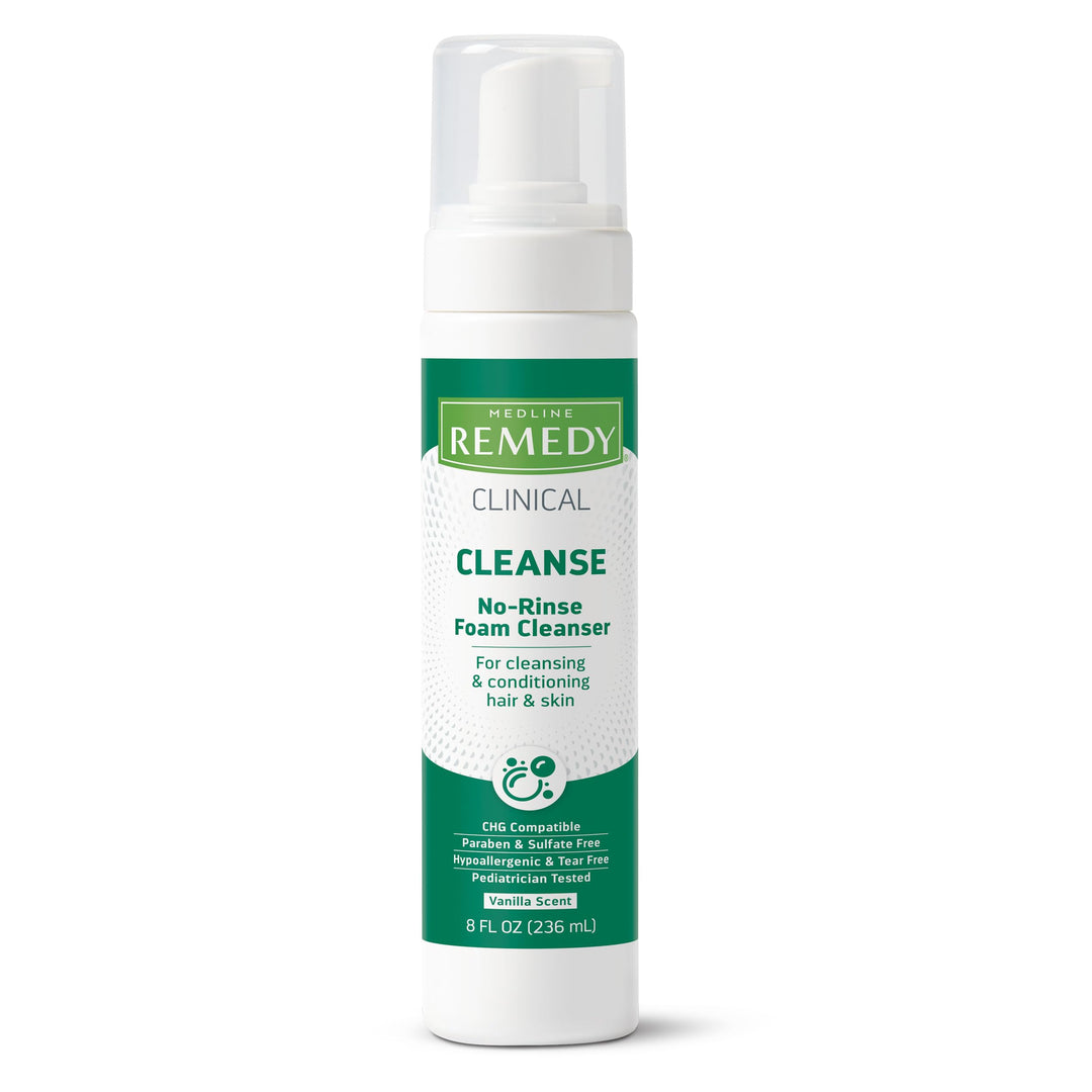 Clinical No-Rinse Foam Cleanser, Vanilla Scent (8 fl oz), No Rinse Shampoo and Body Cleanser for Sensitive Skin, Hydrating, Paraben and Sulfate Free, For Face, Body, and Hair, All Ages
