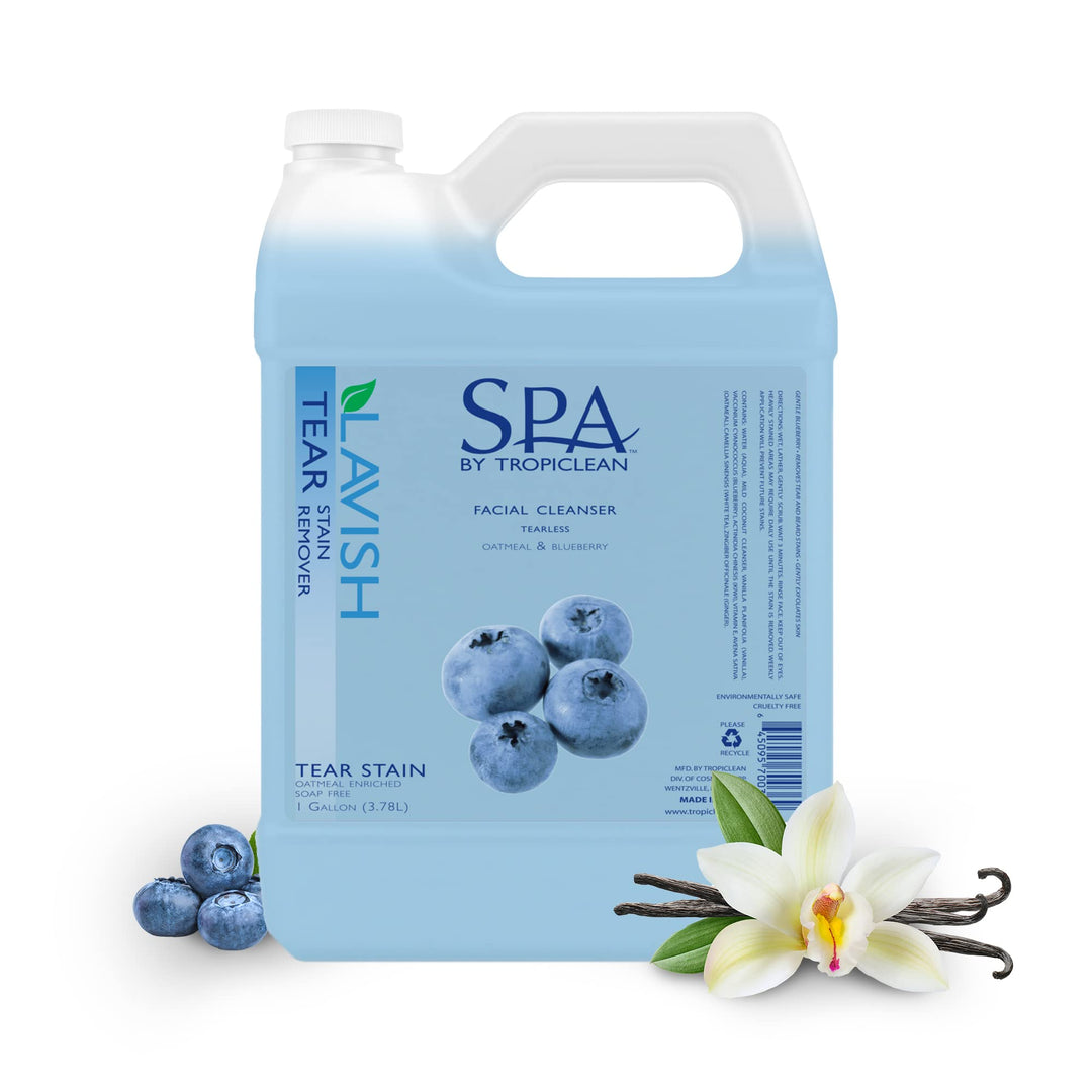 SPA Tear Stain Remover for Dogs | Blueberry Facial Shampoo | Odor Eliminator | Tearless | Whitening and Brightening | Made in USA | 1 Gallon