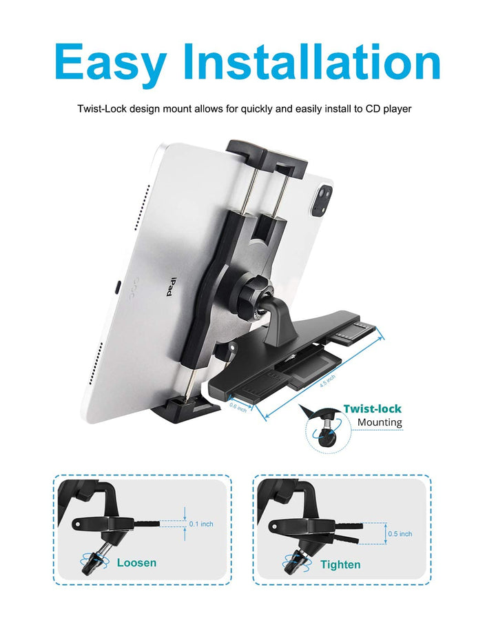 CD Slot Car Tablet Mount, 360° Rotatable CD Player Car Tablet & Phone Holder for iPad Pro 9.7, 11, 12.9 Air Mini 5 4 3 2, Samsung Galaxy Tabs, Switch, iPhone, More 4-13 Cell Phones and Tablets