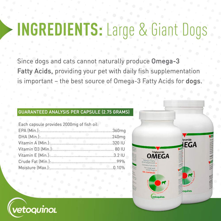 Triglyceride Omega 3 Supplement for Dogs and Cats, Fish Oil Supplement with EPA and DHA, Promotes Skin, Coat, Joint, and Immune Health, Omega 3 Fish Oil for Dogs and Cats up to 30lbs, 250ct