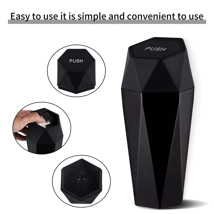 Car Trash Can with Lid, Diamond Design Small Automatic Portable Trash Can, Easy to Clean, Used in Car Home Office (Black)