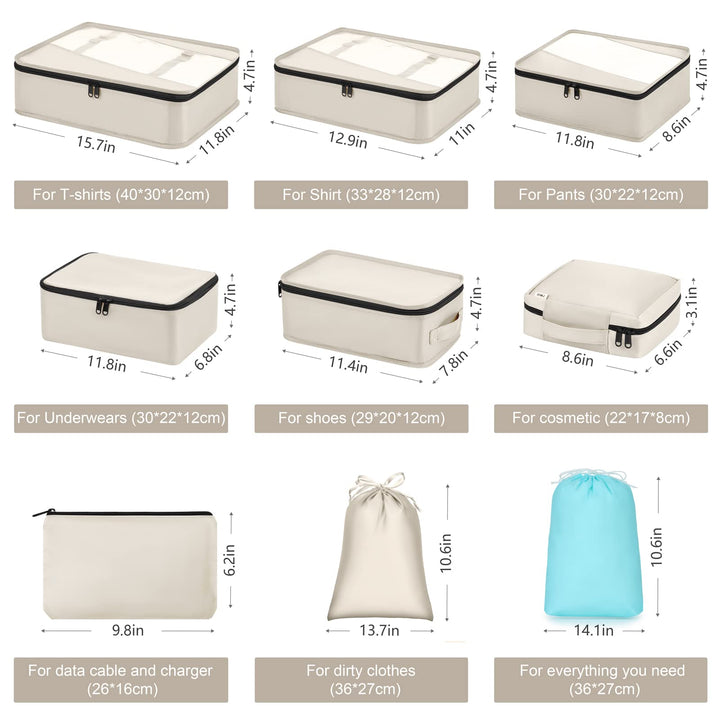 11 Set Packing Cubes, Travel Luggage Packing Organizers Lightweight Travel Cloth Storage Bag with Bra Underwear Cube Cosmetics Bag and Shoe Pouch