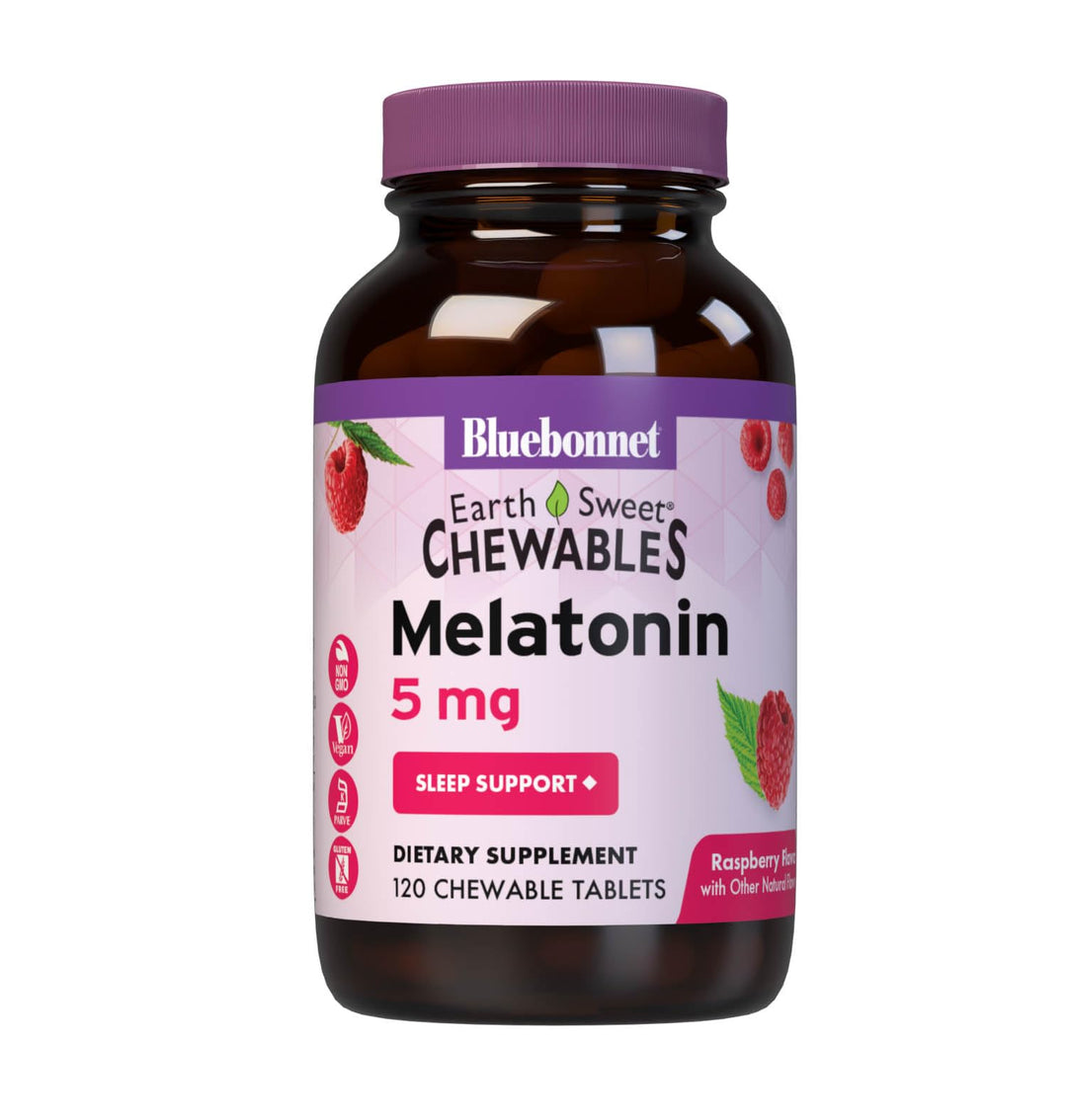 Bluebonnet Nutrition EarthSweet Melatonin 5 mg Fast-Acting Quick Dissolve Nighttime Relaxation & Restful Sleep Support - Sleep Aid - Gluten-Free, Vegan - Raspberry Flavor - 120 Chewable Tablets