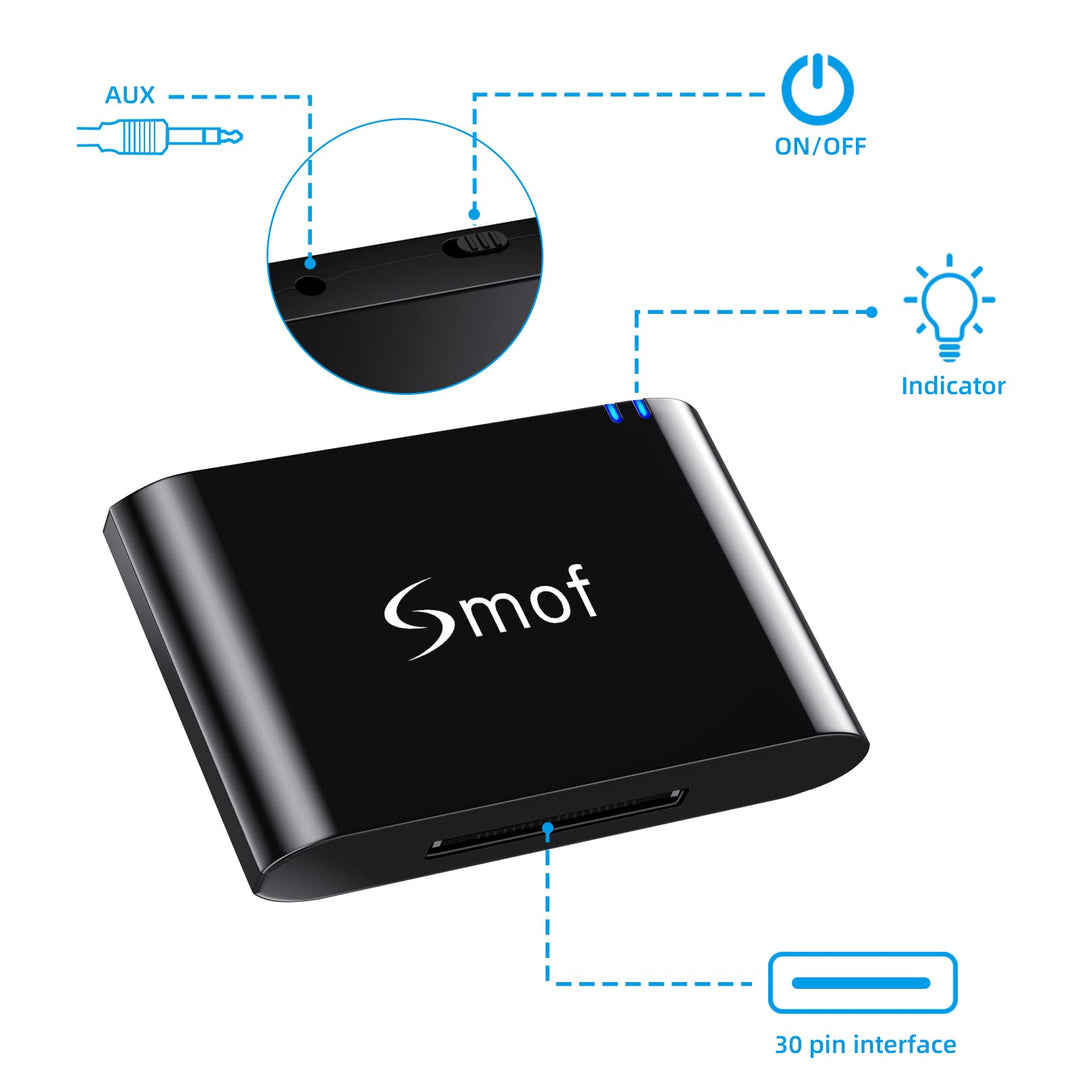 Premium 30 Pin Bluetooth Adapter Receiver for Bose Sounddock and 30 pin iPod iPhone Music Docking Station with Bluetooth Audio Receiver 3.5 mm AUX Output-Female(Not for Car) Black
