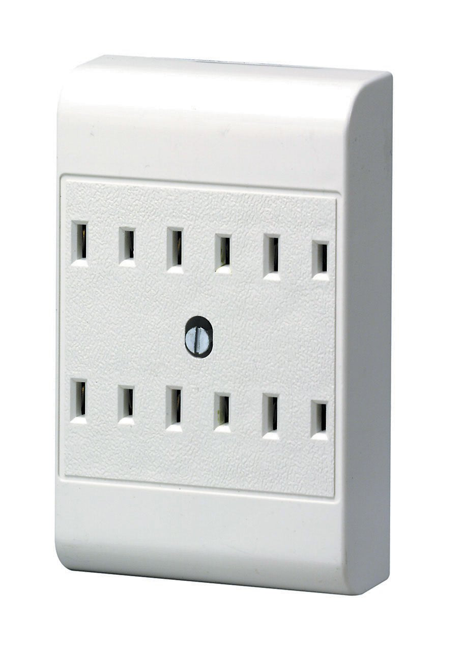 Leviton 49687-W 15 Amp, 125 Volt, 2-Wire, 6-Outlet Adapter, White