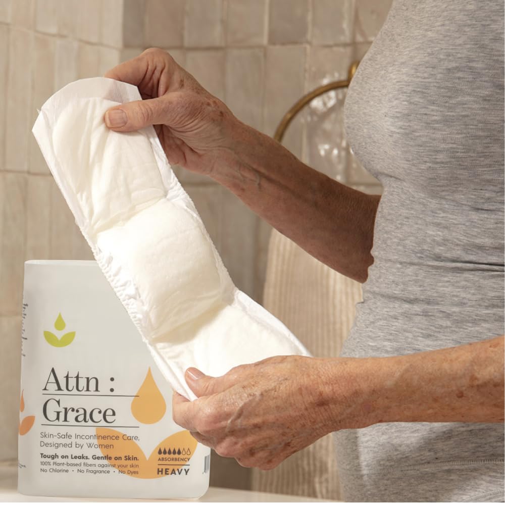 Attn: Grace Heavy Incontinence Pads for Women (28-Pack) - High Absorbency Protection for Heavy Bladder Leaks, Postpartum, or Postpartum/Discreet, 100% Breathable & Plant-Based/Soothes Skin