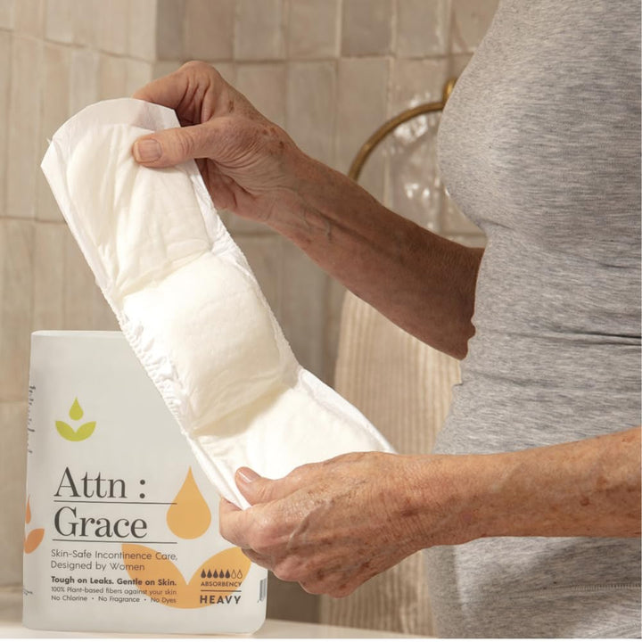 Attn: Grace Heavy Incontinence Pads for Women (28-Pack) - High Absorbency Protection for Heavy Bladder Leaks, Postpartum, or Postpartum/Discreet, 100% Breathable & Plant-Based/Soothes Skin