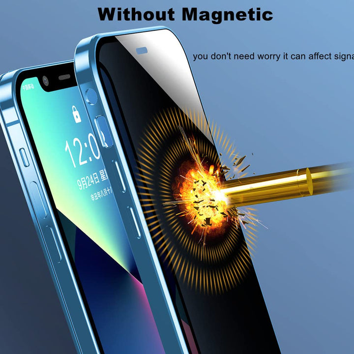 iPhone 13 Pro Max Privacy Case, Double Sided Buckle Phone Case with Camera Cover,Anti Peeping Two Side Tempered Glass Full Body Protection Metal Bumper Case (iPhone 13 pro max, Sierra Blue)