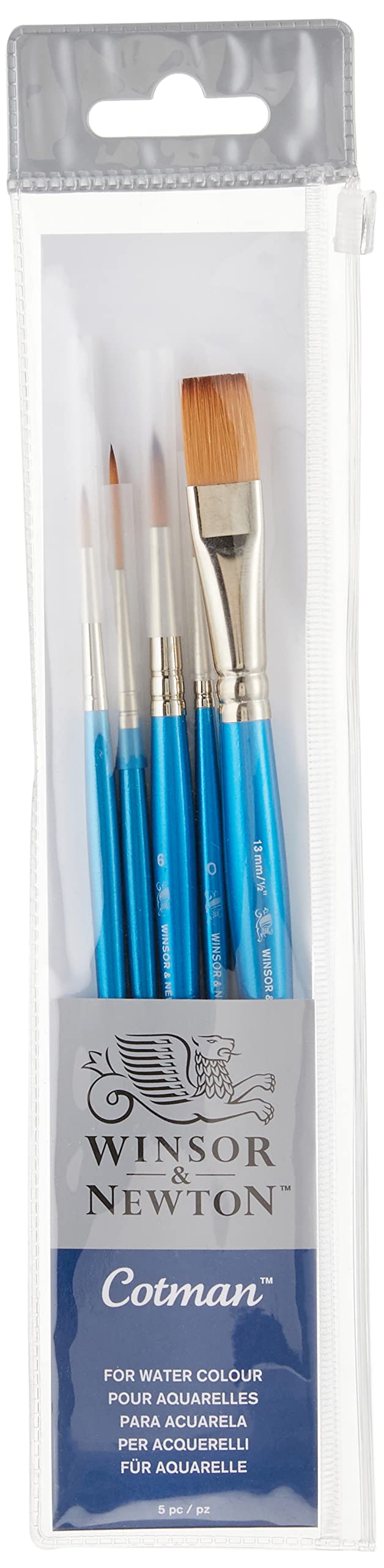 Winsor & Newton Cotman Short Handle Brushes, Set of 5, (Round 0, 2, & 6, Rigger 1, One Stroke 1/2)