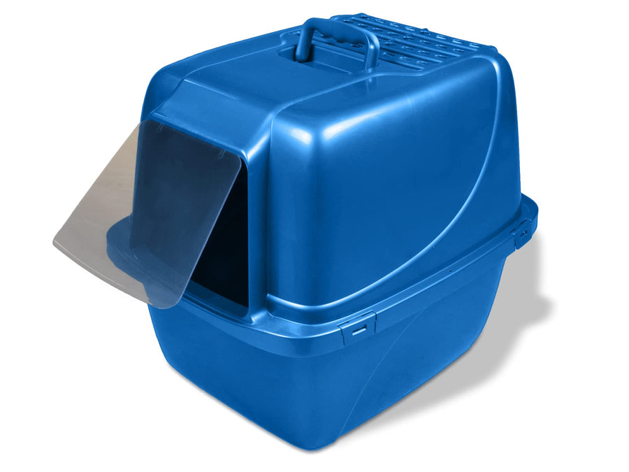 Pets Odor Control Extra Large, Giant Enclosed Cat Pan with Odor Door, Hooded, Blue, CP7