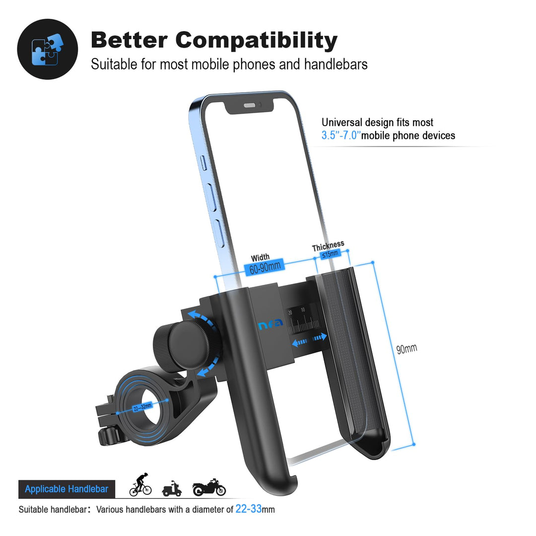 Upgraded Bike Phone Mount 360° Rotatable Universal Bicycle Motorcycle Scooter Bike Accessories Handlebar Phone Clip Holder for Any Smartphones Between 3.5 and 7.0 inches