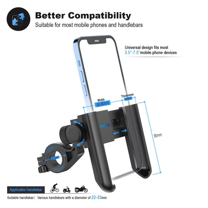 Upgraded Bike Phone Mount 360° Rotatable Universal Bicycle Motorcycle Scooter Bike Accessories Handlebar Phone Clip Holder for Any Smartphones Between 3.5 and 7.0 inches