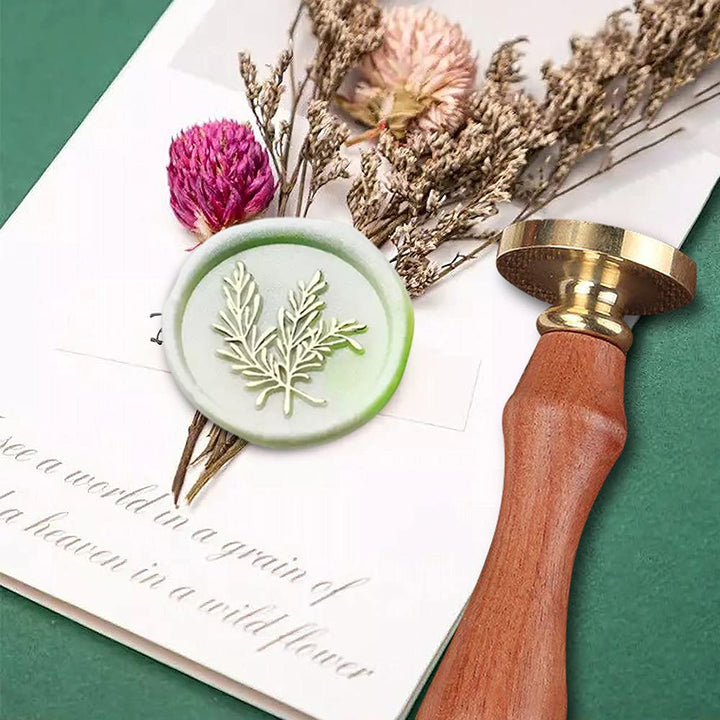 Wax Seal Stamp, Flower Sealing Wax Stamp with Removable Brass Head and Rosewood Handle, Retro Rosemary Leaves Seal Stamp for Wedding Envelopes Invitations