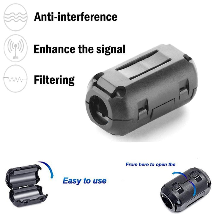 60 Pieces Clip-on Ferrite Ring Core RFI EMI Noise Suppressor Cable Clip for 3mm/ 5mm/ 7mm/ 9mm/ 13mm Diameter/Video Cable Power Cord (Black)