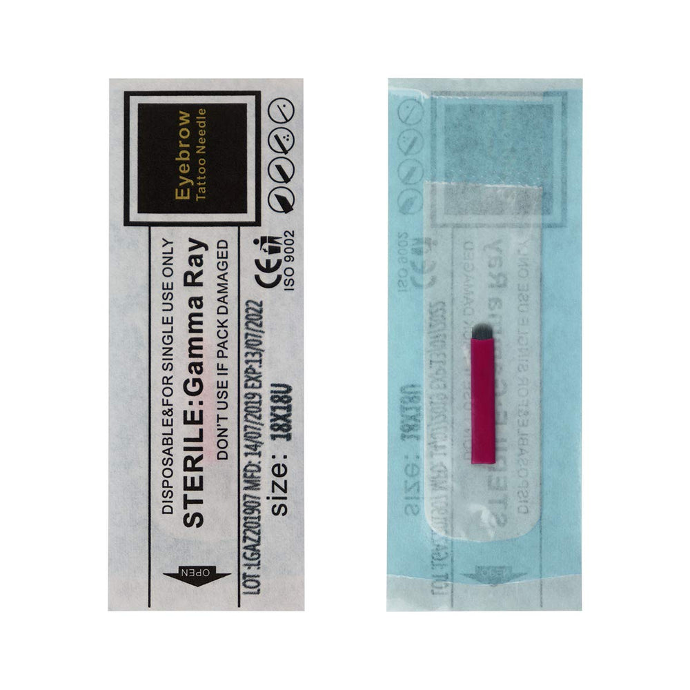 0.18mm Microblading Needles U Shape 18 Pink Tattoo Needles Blade Permanent Makeup Manual Needles for Eyebrow Eyeliner Lip Beauty