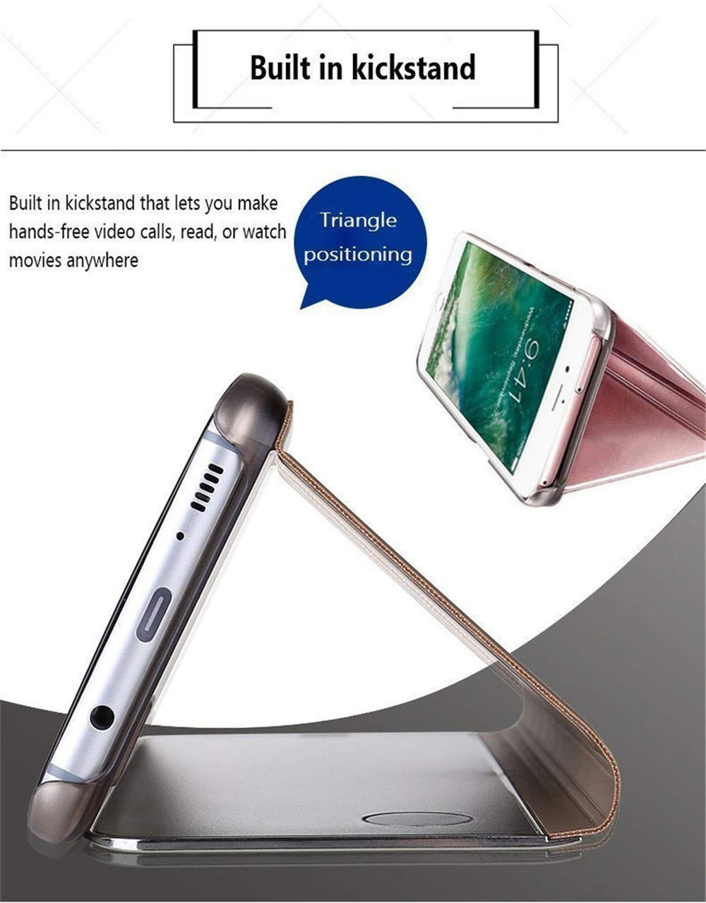 Compatible with Galaxy S22 Ultra Case Slim Mirror Design Clear View Flip Bookstyle Ultra Slim Protecter Shell with Kickstand Protective Cover for Samsung Galaxy S22 Ultra Mirror PU Black