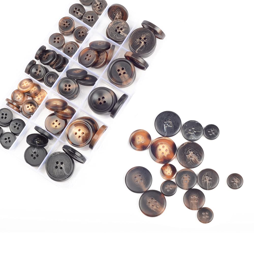 110Pcs Mixed Sewing Buttons, 4-Hole Craft Round Blazer Buttons, 5 Color 3 Size(15mm,20mm,25mm) Suit Coats Resin Button, Suitable for Variety Clothing Sewing, DIY Craft(Brown)