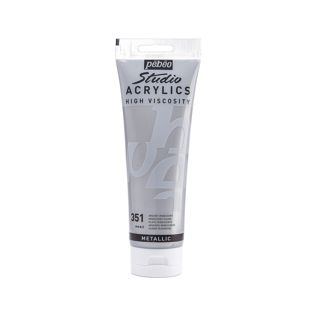 Pebeo Studio Acrylics High Viscosity, Fine Acrylic, 250 ml - Iridescent Silver, 8.45 Fl Oz (Pack of 1)