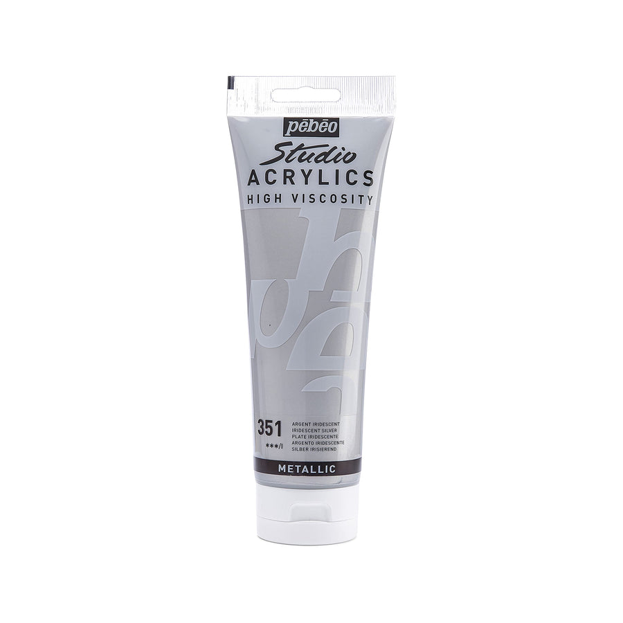 Pebeo Studio Acrylics High Viscosity, Fine Acrylic, 250 ml - Iridescent Silver, 8.45 Fl Oz (Pack of 1)