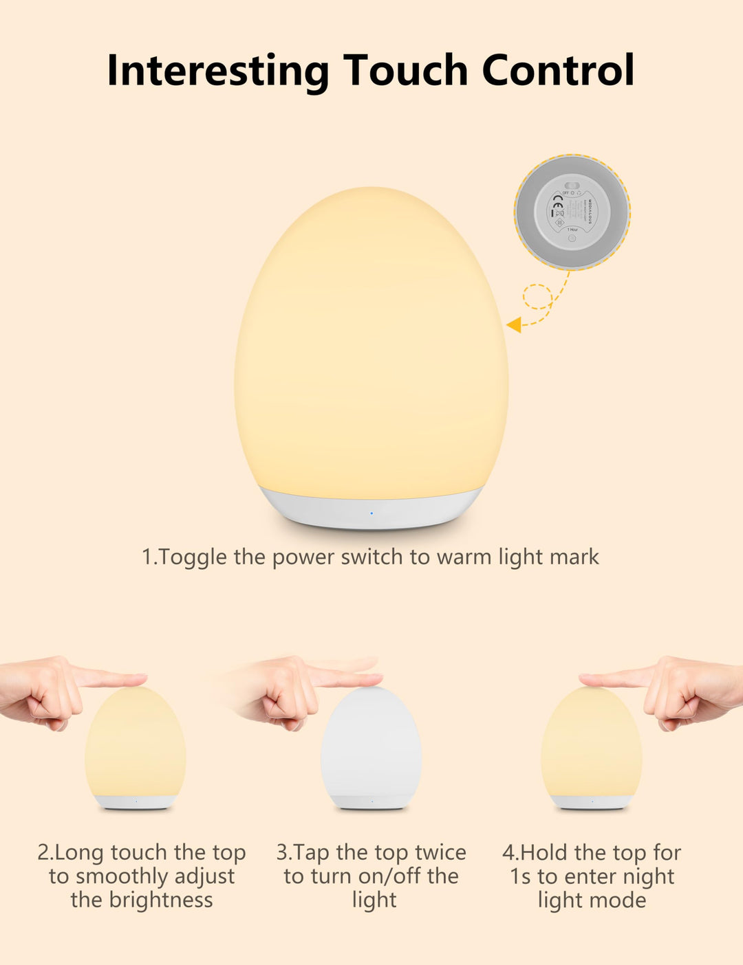 Night Light for Kids, Baby Night Light with 7 Colors Changing & Dimming Function, Rechargeable Night Light with 1 Hour Timer & Touch Control, Up to 100H