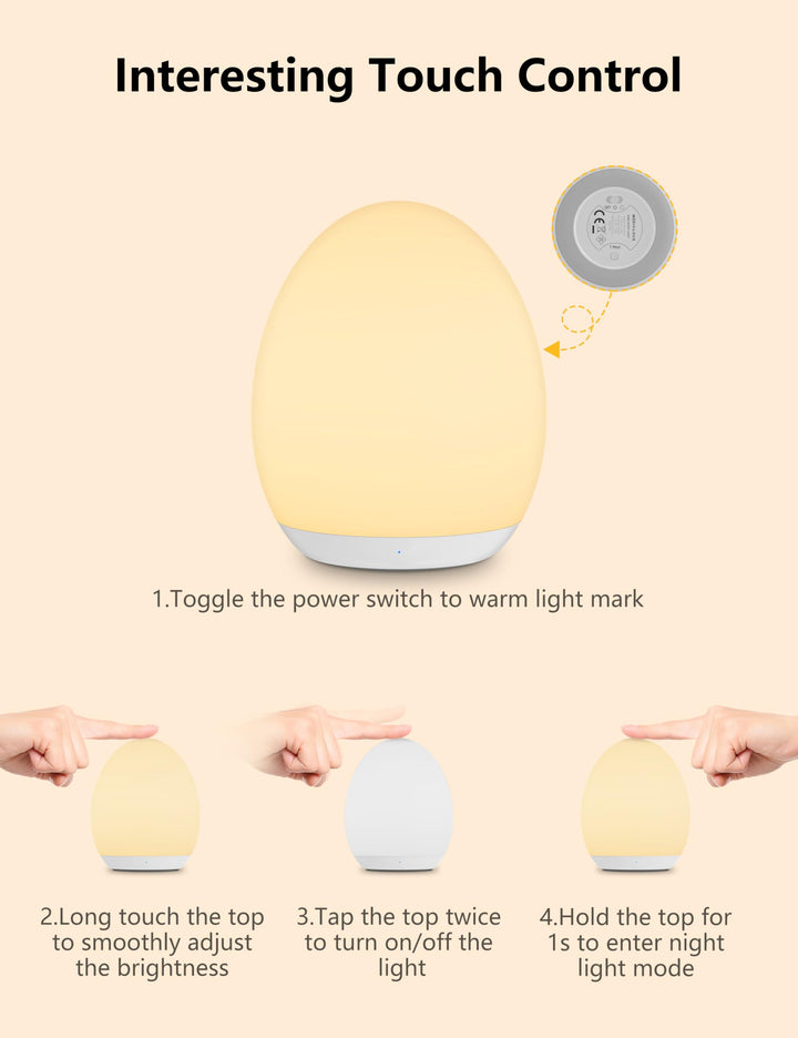Night Light for Kids, Baby Night Light with 7 Colors Changing & Dimming Function, Rechargeable Night Light with 1 Hour Timer & Touch Control, Up to 100H