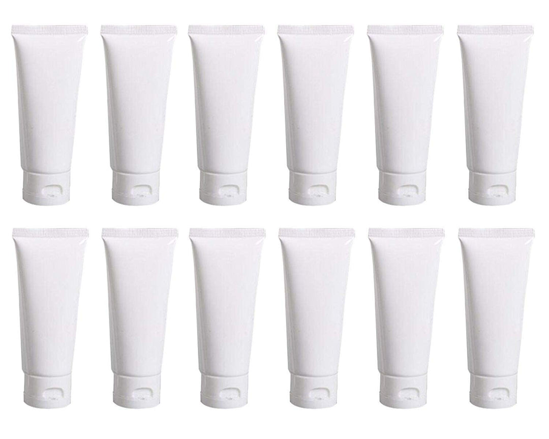 12PCS White Empty Refillable Plastic Soft Tubes Cosmetic Sample Bottles Jars Makeup Travel Containers For Lotion Lip Balms Shower Gel Cleanser Shampoo Toiletries (50ml)