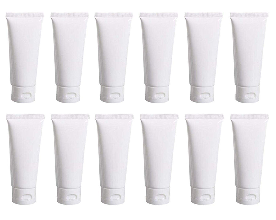 12PCS White Empty Refillable Plastic Soft Tubes Cosmetic Sample Bottles Jars Makeup Travel Containers For Lotion Lip Balms Shower Gel Cleanser Shampoo Toiletries (50ml)