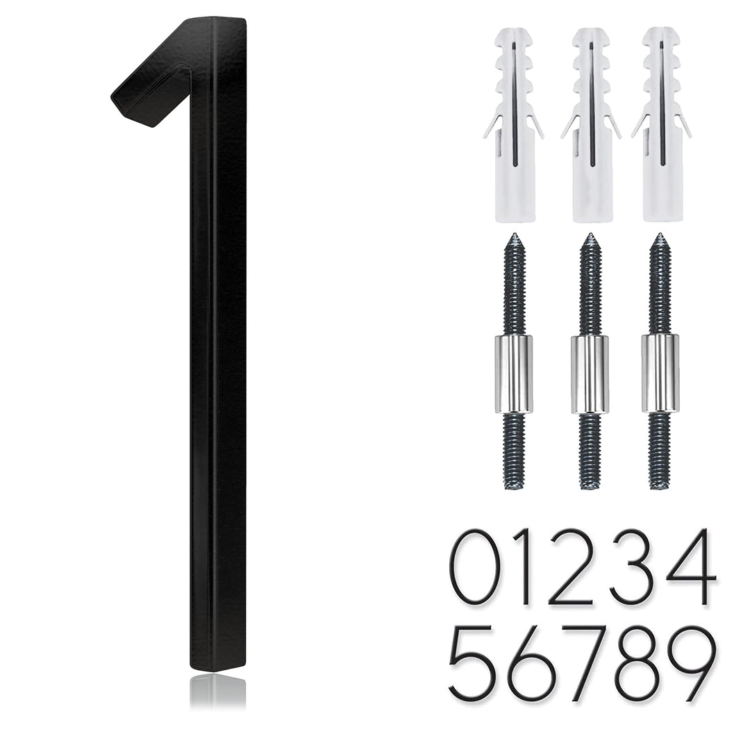 5 Stainless Steel Floating House Number, Metal Modern House Numbers, Garden Door Mailbox Decor Number with Nail Kit, Coated Black, 911 Visibility Signage (1)