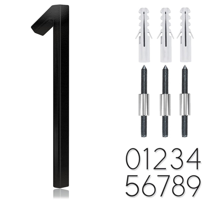 5 Stainless Steel Floating House Number, Metal Modern House Numbers, Garden Door Mailbox Decor Number with Nail Kit, Coated Black, 911 Visibility Signage (1)
